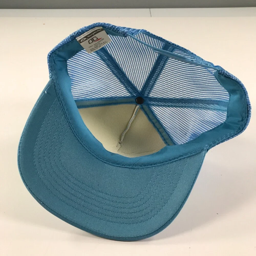 Vintage Light Blue Trucker Hat Boys Youth Size Mesh Back YoungAn Outdoor Cap